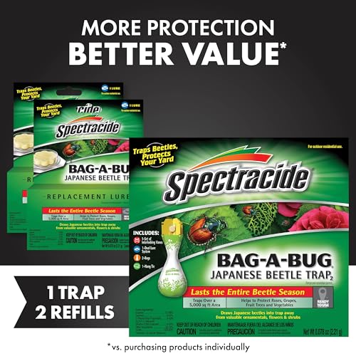 Spectracide Bag-A-Bug Japanese Beetle Trap Bundle, 1 Trap & 2 Refills | Includes 1 Trap & 2 Lure Refills, Protects Roses, Grapes, Fruit Trees & Vegetables, Traps Beetles Over 5,000 Sq. Ft. Area