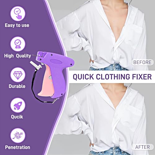 Stitch Gun for Clothes， Handheld Stitch Gun Quick Clothing Fixer，Sewing Kit Includes 1,000 Black Fasteners & 1,000 White Fasteners & 6 Needles (Purple)