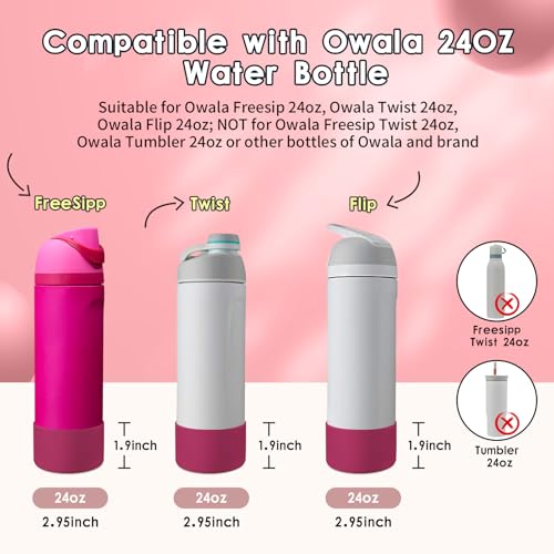 2PCS Silicone Water Bottle Boot, Compatible with Owala 24oz 32oz 40oz, Protective Anti-Scratch & Anti-Dent No Noise Sleeve Cover for FreeSip/Twist/Flip Water Bottles (Read My Lips, 24oz)
