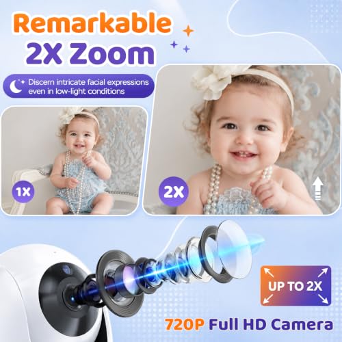 ANMEATE 6" Video Baby Monitor with Camera and Audio No WiFi | 48Hr Battery Life, Remote Pan Tilt Zoom, Thermal Sensor, Two-Way Audio, White Noise, 1000ft Long Range Secure Infant Monitor