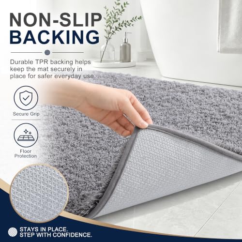 OLANLY Microfiber Bathroom Rugs 30x20, Soft Highly Absorbent Bath Mat, Grey | Quick‑Dry & Non‑Slip Bath Carpet, Machine Washable Plush Floor Mat for Bathroom, Shower, Sink, Home Decor Accessories
