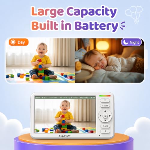 ANMEATE 6" Video Baby Monitor with Camera and Audio No WiFi | 48Hr Battery Life, Remote Pan Tilt Zoom, Thermal Sensor, Two-Way Audio, White Noise, 1000ft Long Range Secure Infant Monitor