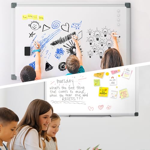 VUSIGN 36" x 24" Magnetic Dry Erase Board for Wall with Aluminum Frame | Markers, Magnets, Eraser & Tray Included, Dry Erase White Board for Office, School, Home