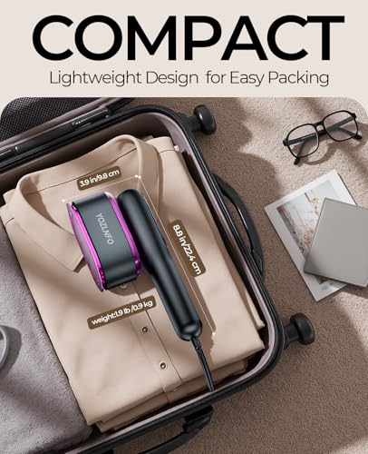 Travel Steamer for Clothes 1200W: 5-Mode Handheld Iron & Steam 15s Heat-Up, 90° Rotatable, 7-Hole Ceramic Soleplate, No-Drip Steam, 110ml Tank, 110V Deep Purple&Grey