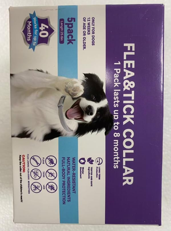 5 Packs Flea and Tick Collar for Dogs, Flea Collar for 40-Month Protection | 5 Pack Flea Collar for Dogs Waterproof&Adjustable Flea and tick Prevention Collar for Small Medium Large Dogs & Puppies, Grey