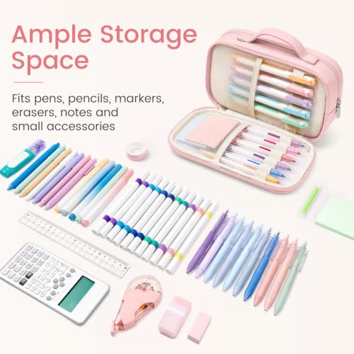 Sooez Pencil Case for Girls, Cute Large Capacity Pencil Pouch Pen Bag, Pink | Puffer Feel, Multi-Compartment Pencil Box Stationery Organizer with Zipper, Portable Back to School Supplies