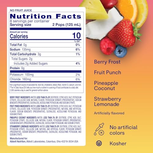 Pedialyte Electrolyte Solution Freezer Pops, Hydration Variety Pack | Electrolyte Pops have 3 Key Electrolytes, Tropical Flavors, Ice Pops for Kids and Adults, No Artificial Colors