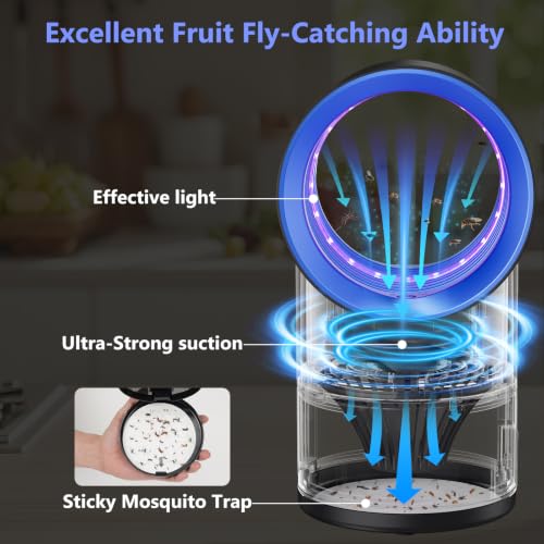 Fruit Fly Traps for Indoors, Blue Gnat Trap Indoor with Suction & Timer | Uv Light Lures Fruit Flies/Gnats, Timer 6/12hrs, Plug in Fly Trap with Suction, Kid & Pet Applicable, Low Noise, 10 refills