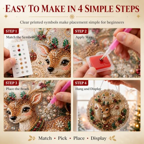 Christmas Pearl Diamond Painting Suncatcher Kit, DIY Craft (#C, 8in) | Pre-Assembled Metal Chain, Acrylic Round Board with Lace Edge, 3D Mixed-Sized Pearl Beads Craft, Festive Window Wall Decor