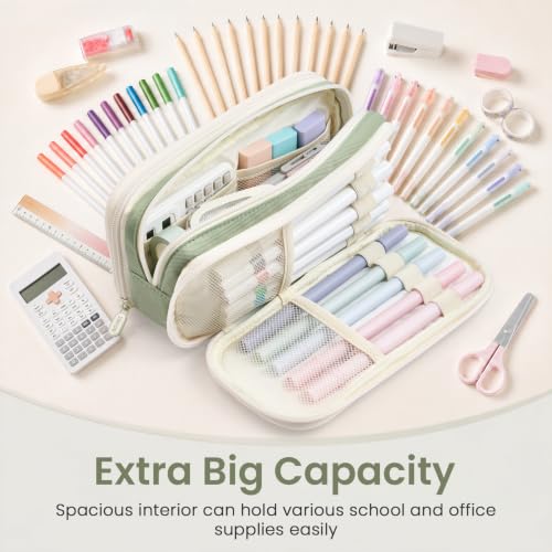 Sooez Large Capacity Pencil Case Pouch, Cute Pencil Pouch Pencil Bag | 3 Compartment, Aesthetic Pen Case with Zipper, Stationery Organizer, School Supplies for Teen Girl Boy Women Men, Black