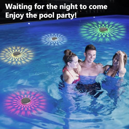 Solar Powered Floating Pool Lights(2 Pack), Pool Lights That Float with Remote Control, 12 Lighting, Timing Mode, IP67 Waterproof for Inground/Above Ground Pool, Pool Party, Bathroom, Bathtub, Garden