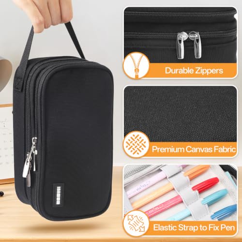 Pencil Case Large, High Capacity Canvas Big Pencil Pouch Organizer Holder | 5 Compartments Pockets Sturdy Zipper, Cute Pencil Case for School Office Student Teen