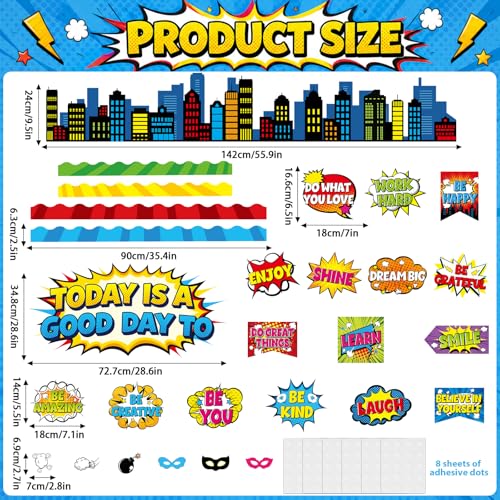 Hero Themed Mental Health Bulletin Board Set Motivational Classroom Decor Today is Good Day Inspirational Affirmation Super Themed Cutouts for Back to School Party Classroom Chalkboard Wall Door Decor