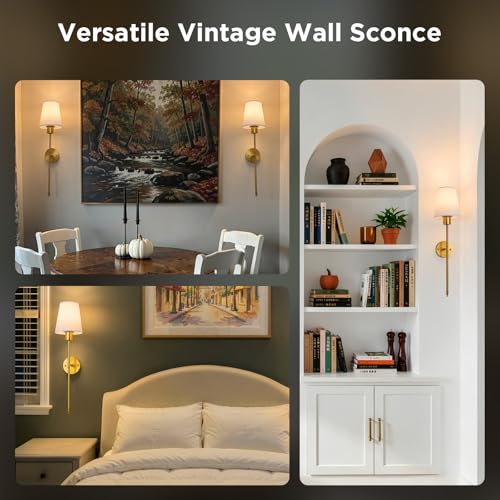 Brightown Battery Operated Wall Sconces Set of Two,Gold Sconces Wall Decor | RGBWW Rechargeable Wall Lights with Dimmable Magnetic Bulbs & Remote, Wireless Wall Lamp for Living Room Bedroom Hallway