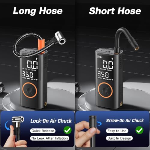 OlarHike Tire Inflator Portable Air Compressor,Cordless Electric Bike Pump | Smart Dual Hose System,Auto Stop Air Pump for Car Tires,Bicycles,Motorcycles with LED Light & Digital Pressure Gauge