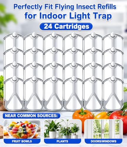 24 Pack Refill Cartridge Kit Compatible with Plug-in Light M364 and Max, Flying Insect Trap Refills Replacements for House & Fruit Flies, Easy to Use