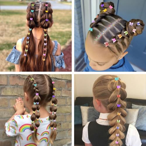 Mini Butterfly Hair Clips, Y2K 90s 50pcs Hair Accessories (Rainbow Plating) | Tiny Small Claw Clips, Cute Barrette, Festival Plastic Jewelry, for Women Girls