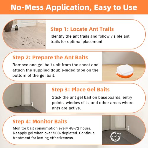 48 Pack Slow-Acting Ant Bait Gel Stations for Indoor & Outdoor Eliminate Entire Ant Colony, Effective Carpenter Ant Killer Ant Traps for Home Kitchen Bathroom, Long Lasting Ant Gel Bait, Ready-to-Use