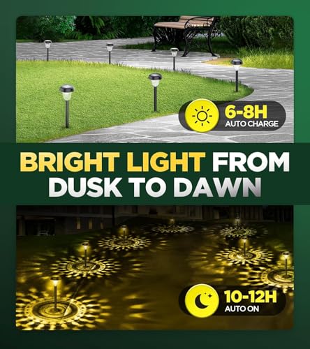 10 Pack Ultra Bright Solar Lights Outdoor Waterproof, from Dusk to Dawn Up to 12H Outdoor Solar Lights, Auto On/Off Solar Powered Garden Pathway Lights, Landscape Lighting Decorative for Yard, Patio