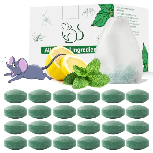 Pest Rodent Repellent, 24 Pack Peppermint Oil Repellent for Mouse Rats Spider Roach Ant Squirrel Pest Control Indoor & Outdoor, Natural Mice Deterrent Replace Trap Poisoning Family & Pet Safe Green