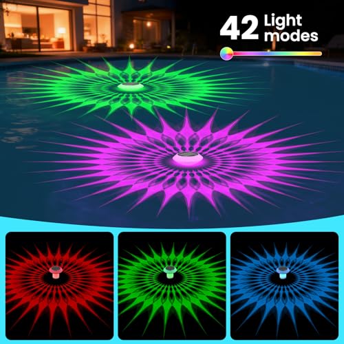 2026 Upgrade Solar Pool Chlorine Floater 3 Inch Tablets(1 Pack), 1800mAh Floating Pool Lights with Remote, 42 Lighting, Timer Function, IP68 Waterproof for Inground/Above Ground Pool, Pool Party, SPA