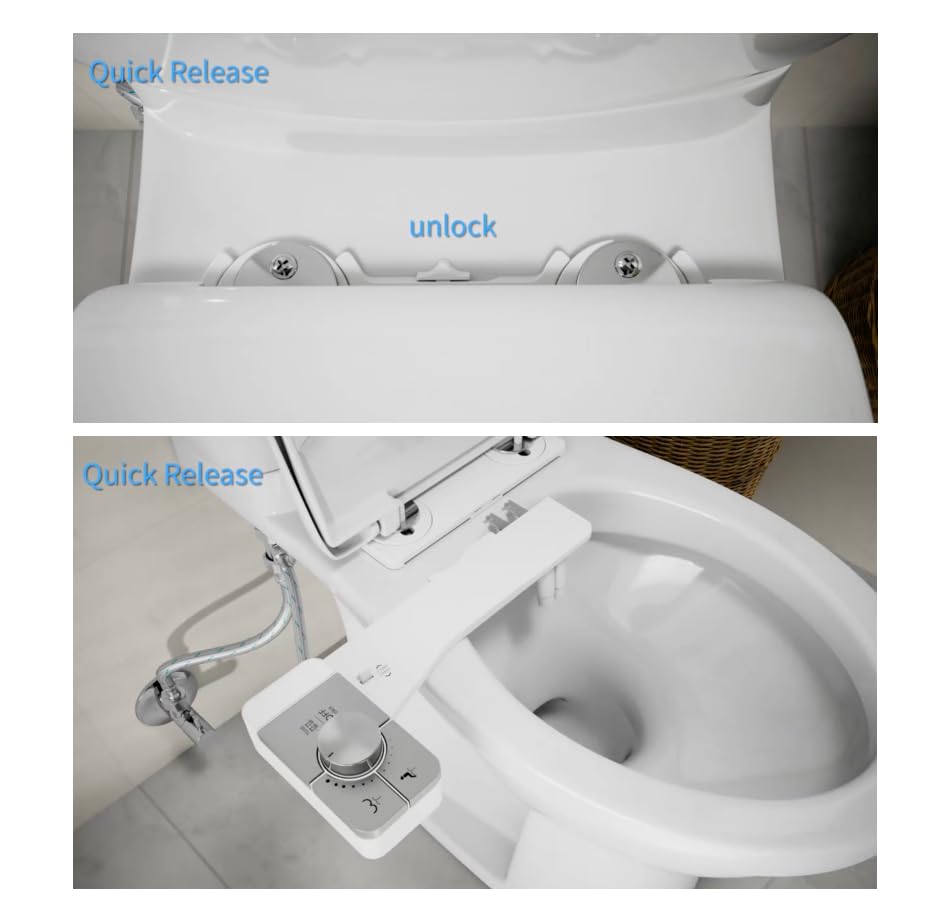 Upgrade Bidet Attachment for Toilet Seat, Adjustable Angle Dual Nozzle, Self-Cleaning, Non-Electric Bidet Attachment for Rear & Feminine Wash, Controllable Fresh Cold Water Pressure