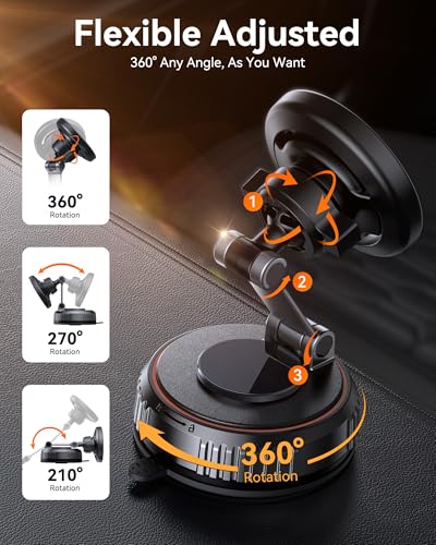 Miracase for MagSafe Car Mount[3600gf Strong Magnet & 89+LBS Suction Base]Vacuum Magnetic Phone Holders for Your Car, 360° Adjustable Dashboard & Windshield Mount with Dash Accents for All Smartphones