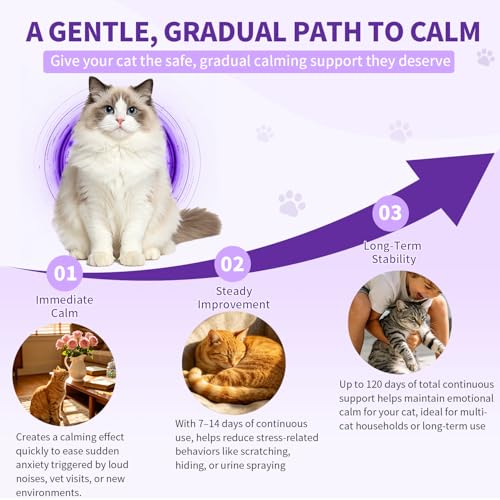 Cat Calming Diffuser Kit with 2 Diffusers & 4 Refills (48mL Each), Cat Pheromones Calming Diffuser for Cat Anxiety Relief, Stress Reduction & Behavior Support, 30-Day Refills, Suitable for All Cats