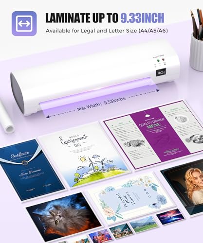 9 Inch Portable Laminator Machine with 40 Laminating Sheets and Trimmer | A4 Cold & Thermal Laminator, Laminating Machine with ABS Jam-Release for Home, Office, School, Business white