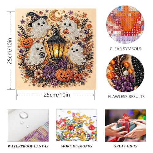 Halloween Ghost Pearl Diamond Art Kits for Adults with Frame 10x10in | Halloween Pearl Art Kits for Adults, Special Shape Pearl Diamond Painting Kit, Pearls Art Gem Crafts for Home Wall Decor