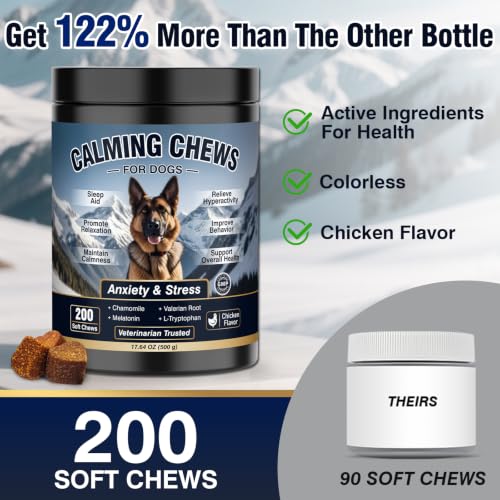 Calming Chews for Dogs 200ct, Dog Calming Chews - Anxiety and Stress Relief Treats Melatonin Bites Sleep Aid for Small/Medium/Large Dogs Calm Dog - Separation, Fireworks, Thunder, Barking - Chicken