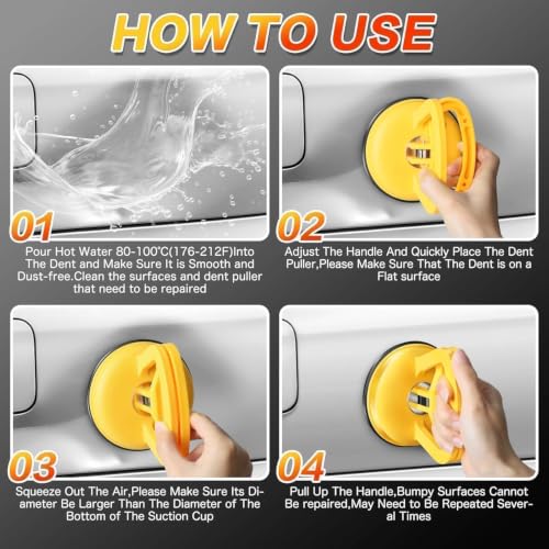 Car Dent Puller 3 Pack Dent Puller Powerful Car Dent Removal Kit Suction Cup Dent Puller for Car Dent Repair Dent Remover Tool for Car Body,Tiles Lifting,Objects Moving,Screen(Black+Orange)