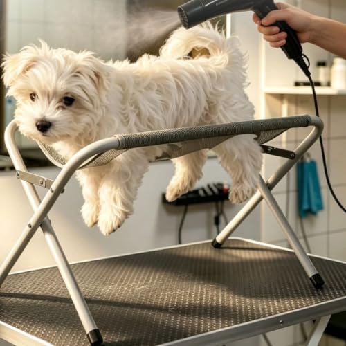 Pet Grooming Hammock with Stand Iron Tube Frame Mesh Bath Support Hanging Harness with Eight Holes, Breathable Mesh,Suitable for Small Dogs and Cats Washing Picking Ears Nail Clipping Home