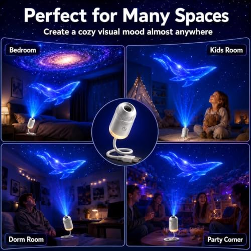 Galaxy Projector Night Light, 2-in-1 Holographic Star 5d Ocean Projector Plug and Play hd Star Smart Ceiling Projectors Lamp 360° Space Starry Sky USB Projection (24 Projection Films)