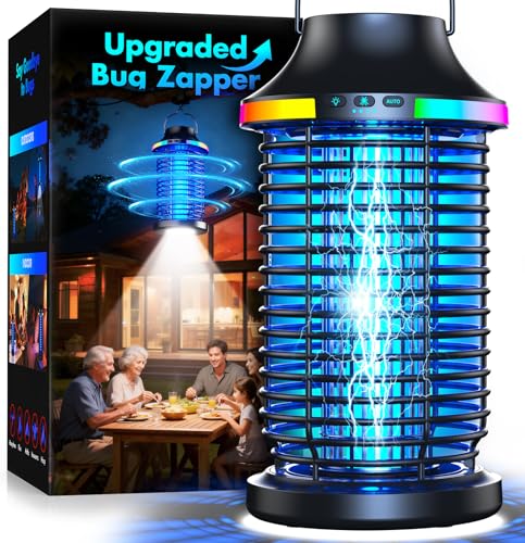 Rechargeable Bug Zapper Outdoor, 4200V Powerful Electric Mosquito Zapper 5-in-1 Portable & Wireless Bug Zapper Outdoor Cordless with 5000mAh Battery, Outdoor Waterproof Fly Zapper for Patio Camp