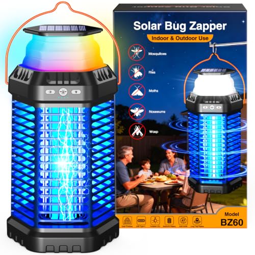 Foldable Solar Bug Zapper Outdoor – Portable 4500V Mosquito Zapper with 12H Battery, USB & Solar Charging, IP66 Waterproof, Ideal for Camping, Patio, Backyard, Indoor & Outdoor Use