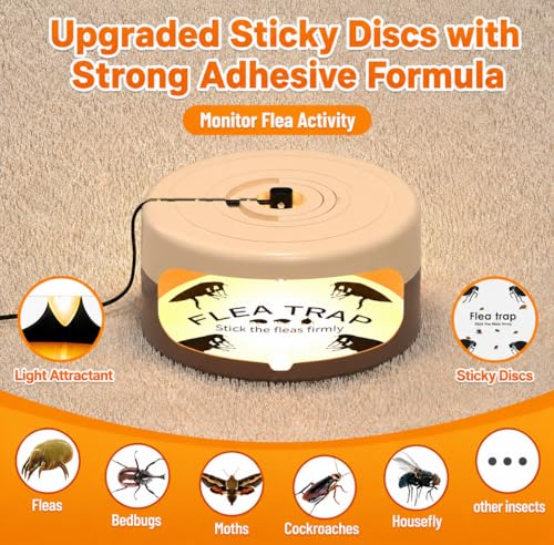 2 Pack Flea Traps for Inside Your Home, Indoor Flea Traps with 8 Sticky Pads, Flea Monitoring Trap for Home, Sticky Insect Catcher for Fleas, Moths & Gnats