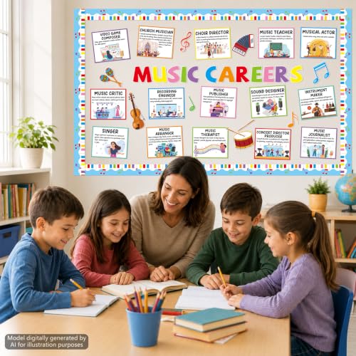 Music Career Bulletin Board Set Inspirational Musical Posters Music Classroom Decorations Musical Notes Paper Cutouts for Back to School Elementary Teacher Chalkboard Wall Door Supplies