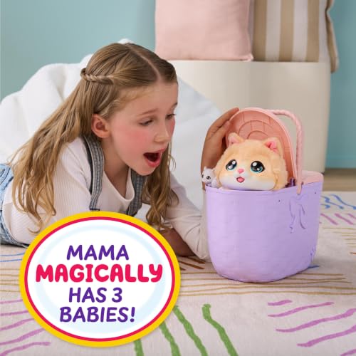 Little Live Pets Mama Surprise Kittens, Interactive Mama, Surprise Toys | Portable basket, fish accessory, 3 baby kittens, and 15+ sounds and reactions for ages 4+ toy cat play