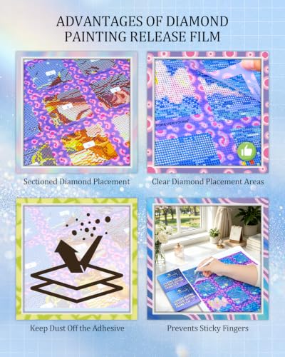 ForeverYoung Reusable Diamond Art Release Film 30 PCS Gradient Rainbow | Non-stick release paper for diamond painting. 10×10cm reusable sheets help section artwork easily and keep workspace clean.
