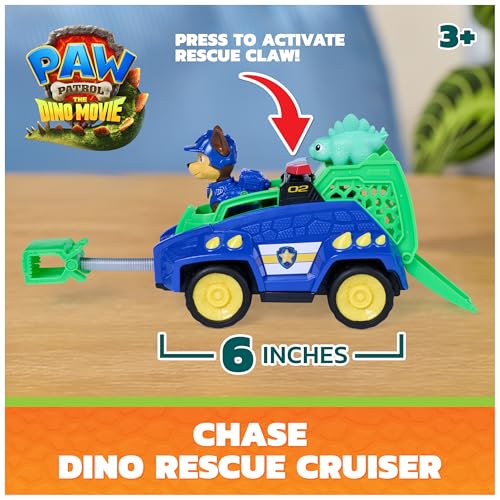PAW Patrol The Dino Movie Chase Dino Rescue Cruiser Toy Car Vehicle | Spring Loaded Front Rescue Claw, 2 Collectible Movie Action Figures, Toy Car, Kids Toys for Boys & Girls Ages 3+