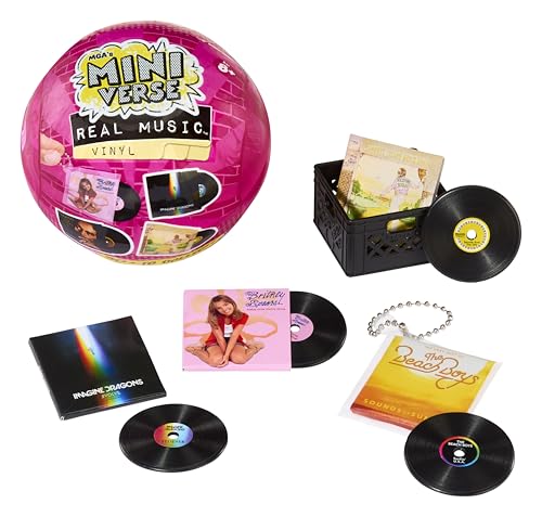 MGA's Miniverse Real Music Vinyl Mystery Blind Packaging, Mini Playable Records, 4 Vinyl Records per Pack, Sleeve & Keychain, Collectors, Gift, Britney Spears, Elton John, TLC