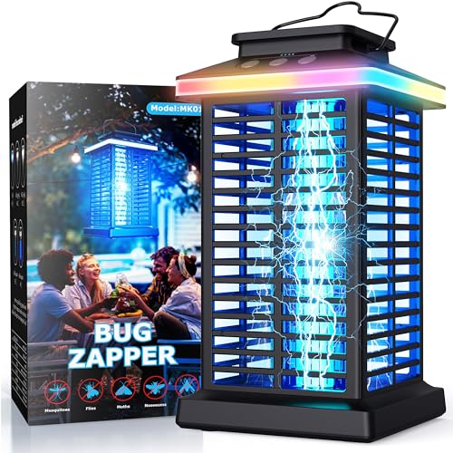 Bug Zapper Outdoor, Mosquito Zapper 3 in 1 Rechargeable Bug Zapper Outdoor with 5000mAh Battery & LED Night Light, 4000V Electric Fly Zapper for Outside,Patio,Backyard,Garden Black 01