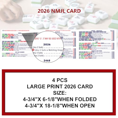 2026 NMJL Mah Jong Card Official Revision - Large Size - 4 Pcs | 2026 Edition, Hands and Rules