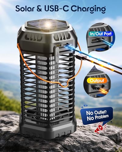 Foldable Solar Bug Zapper Outdoor – Portable 4500V Mosquito Zapper with 12H Battery, USB & Solar Charging, IP66 Waterproof, Ideal for Camping, Patio, Backyard, Indoor & Outdoor Use