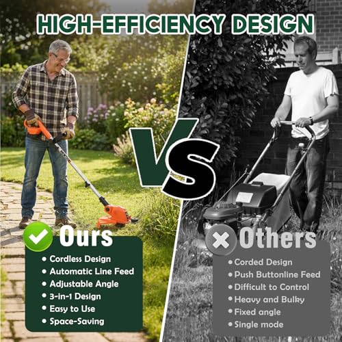 Electric Weed Wacker Cordless Battery Powered String Trimmer Weed Whacker | 21V Grass Trimmer with 2× 2.0Ah Batteries Weedwacker 12" - Low Noise Ergonomic User Friendly Lawn Tool for Small Yard