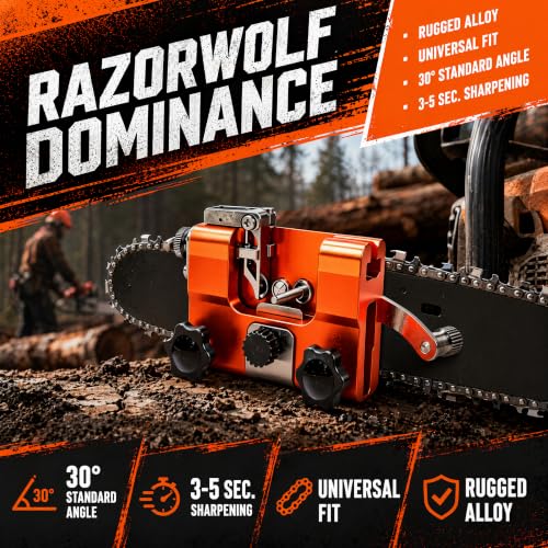 Razorwolf Chainsaw Sharpener, Lightweight Portable Manual Chain Sharpening Tool Includes 7 Grinding Stones, Universal Fit for 4-22 Inch Electric & Gas Chainsaws, Ideal for Garden and Woodworking Tasks