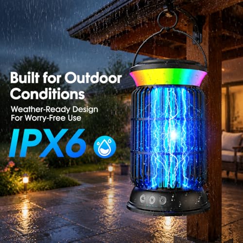 Solar Bug Zapper Outdoor, Mosquito Zapper with Rechargeable Bug Zapper Design, Solar & USB Charging, 6000mah Battery, Auto on Off Sensor, Waterproof for Patio Backyard Garden Camping