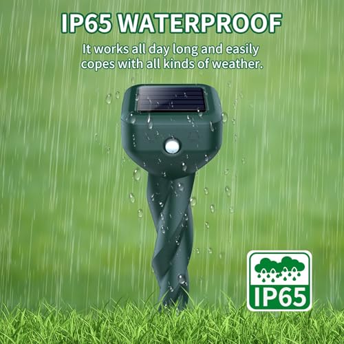 Mole Repellent Solar Powered, 4 Pack Snake & Skunk Repellent for Yard, IP 65 Waterproof Ultrasonic Deterrent Stakes, Get Rid of Rabbit, Gopher, Vole, Chipmunk, Deer, Groundhog for Lawns Garden