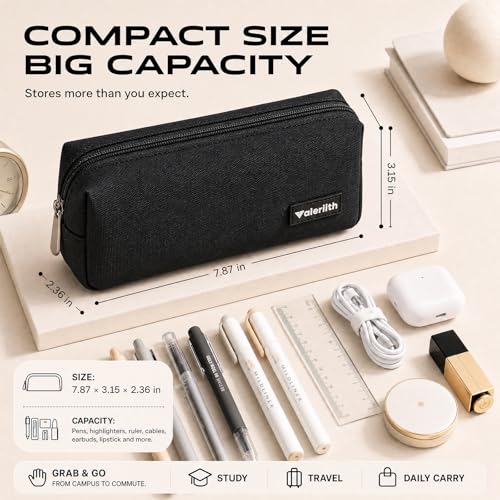 Small Pencil Case Simple Pencil Pouch, Zippered Pen Bag School Supplies for Teens Girls Boys Adults, Black